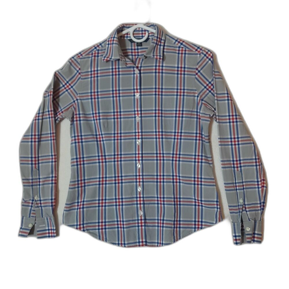 EUC Brooks Brothers 346 Womens COTTON Gray Multicolor Plaid Button Down Shirt 6P